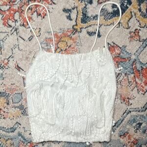 Lulus White Embroidered Floral Lace Corset Bustier M Lace-Up Lined Strap